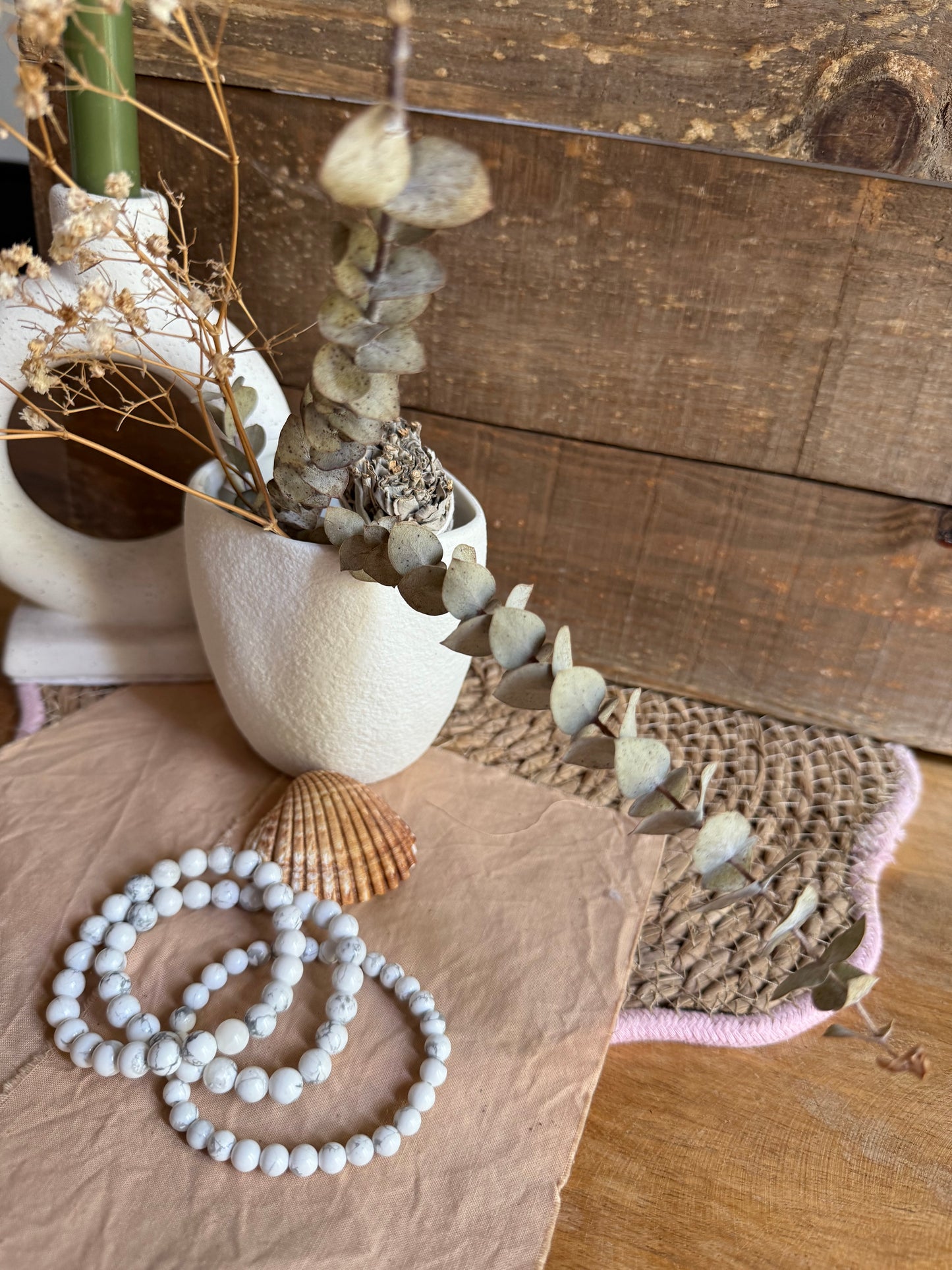 Pulsera Howlita 6mm (Relajación, Calma y Sabiduría)