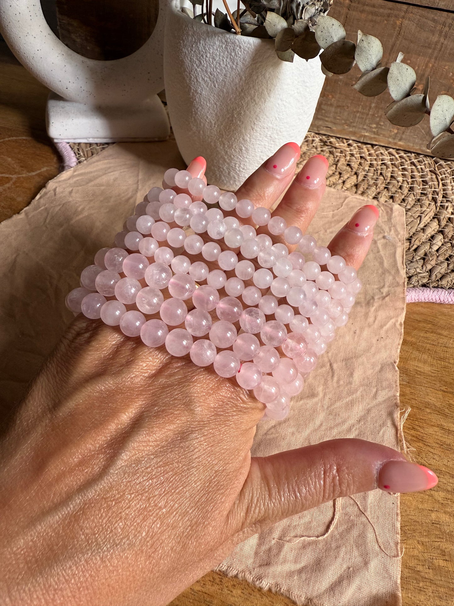 Pulsera Cuarzo Rosa 8mm (Amor, Armonia y Sanación emocional)