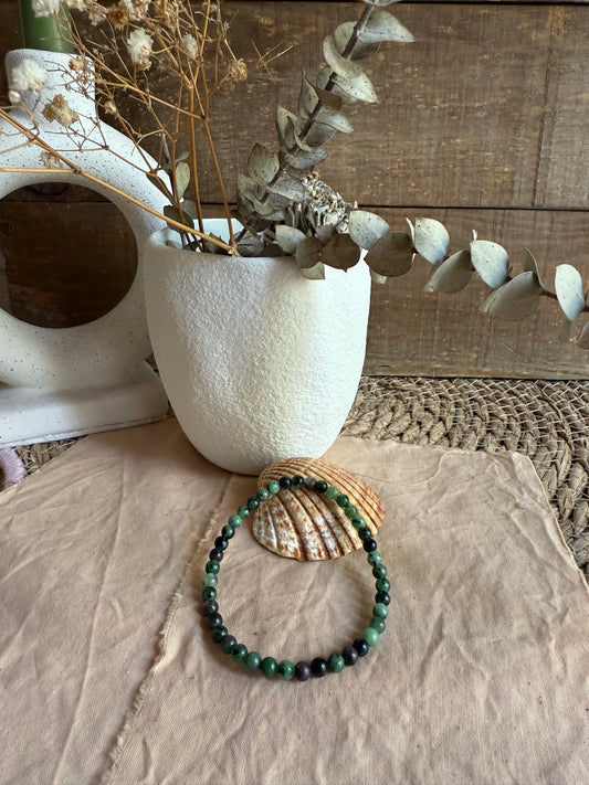 Pulsera Rubí-Zoisita 4mm (Vitalidad y Crecimiento personal)