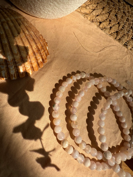 Pulsera Agata con Flor de Cerezo 4mm (Equilibrio y Renacer)