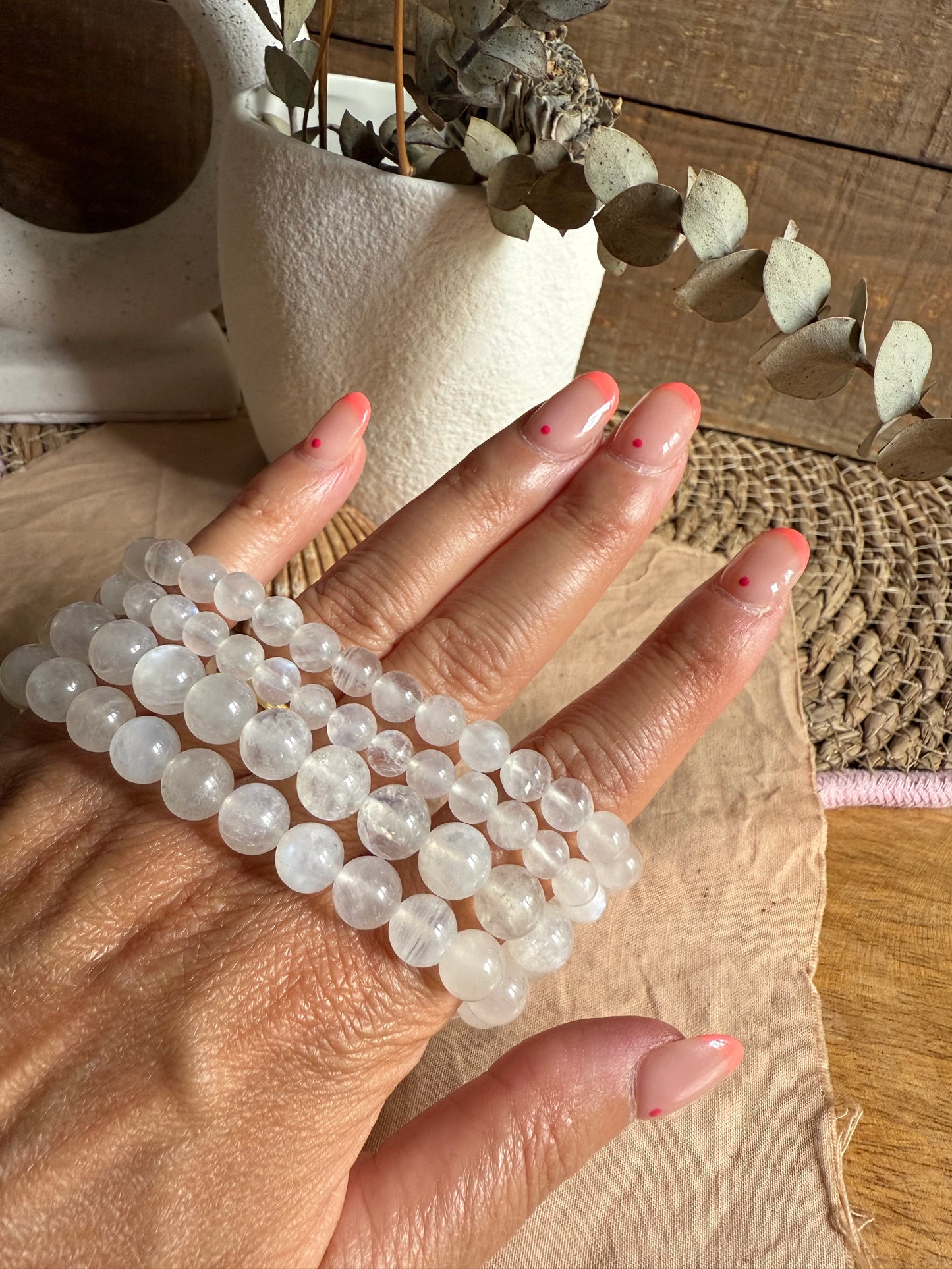 Pulsera Piedra Luna 8mm (Intuición, Nuevos comienzos y Energía Femenina)