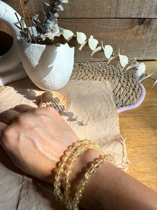 Pulsera Citrino calentado 6mm (Energía, Éxito y Abundancia)
